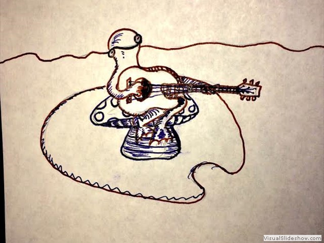 Happy Lake Frog Playing Guitar on a Mushroom on a Lilypad_1